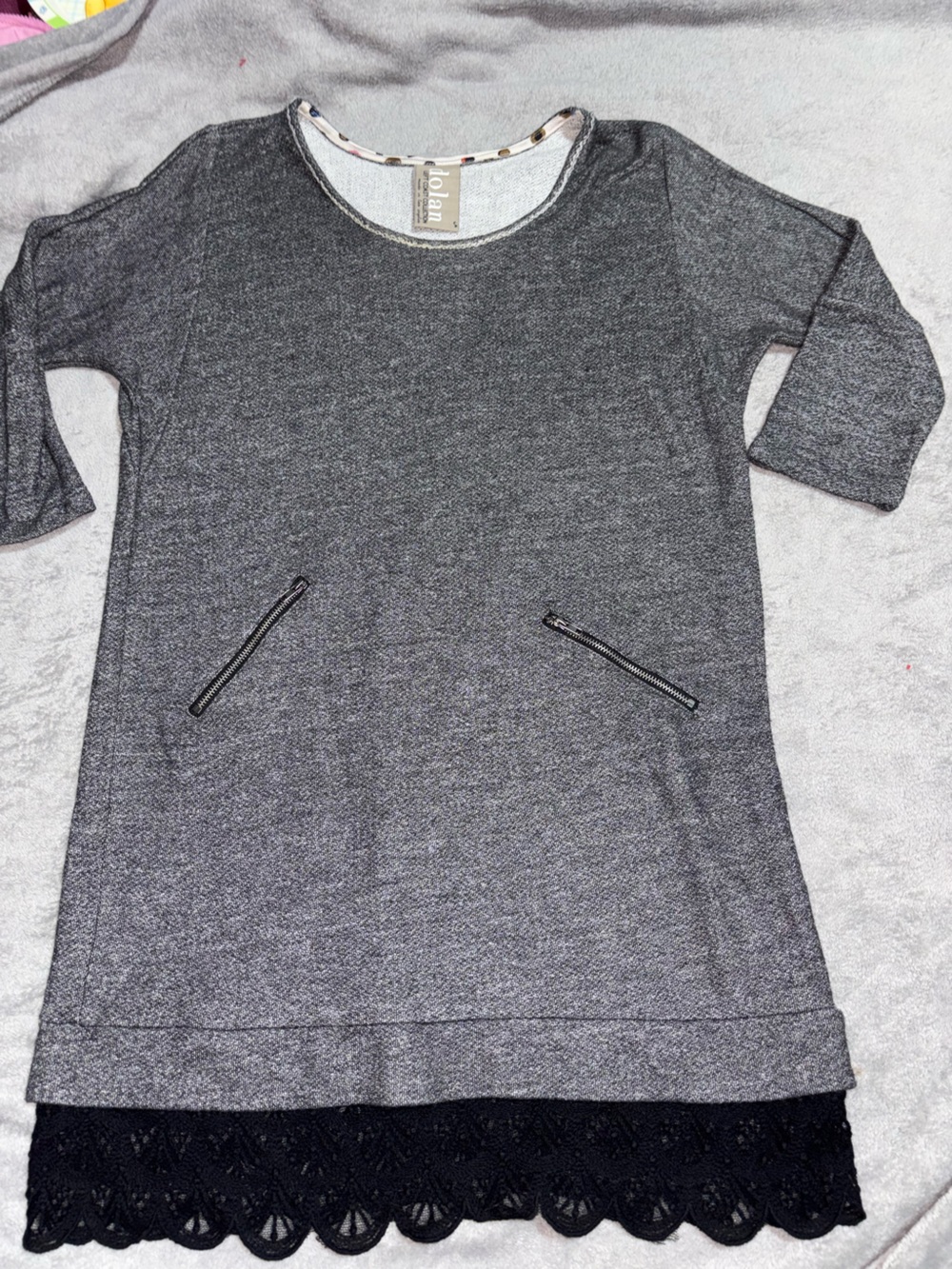 dolan Light Gray Knit Sweater with lace trim